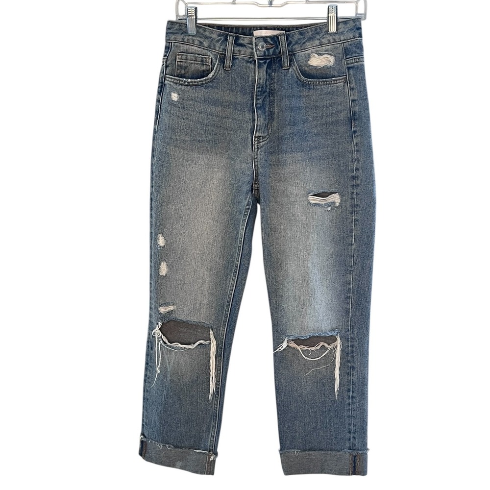 Vervet Womens Light Blue Straight Leg Distressed High Rise Boyfriend Jeans Sz 26